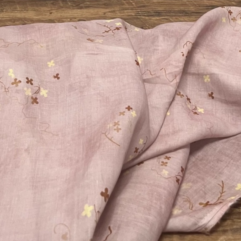 Vintage Sewing Textile - Boho Ramie Linnen Stof Stoffig Roze